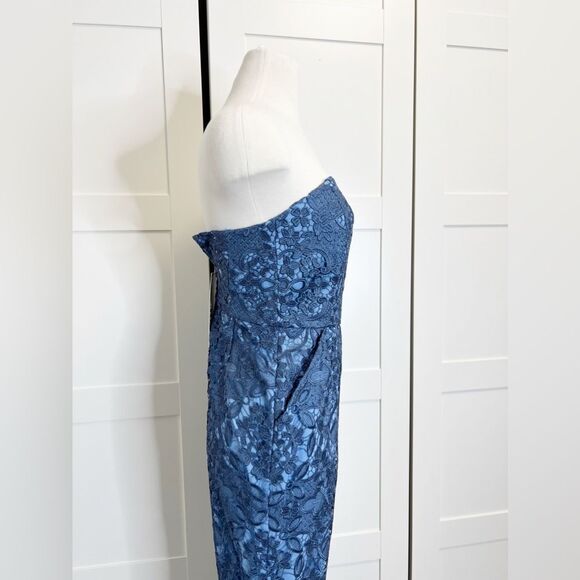 NWT Mestiza Blue Lace Strapless Jumpsuit 4 Retro Inspired Floral - Picture 3 of 5